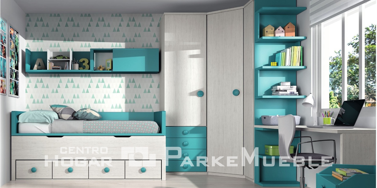 Dormitorio juvenil azul turquesa