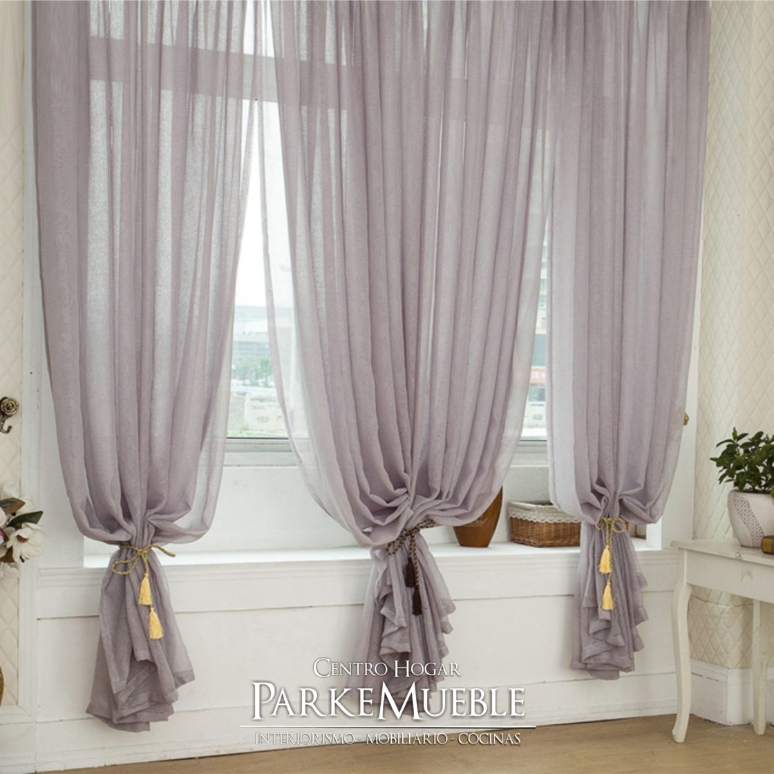 cortinas transparentes moradas