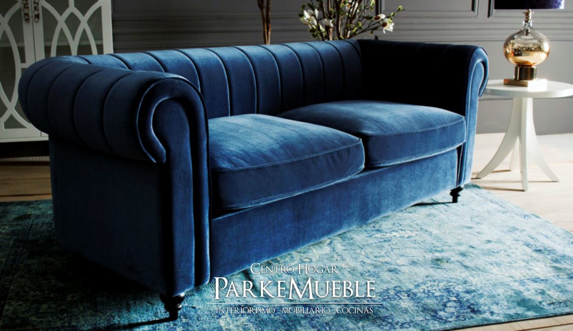 sofa terciopelo azul modernp